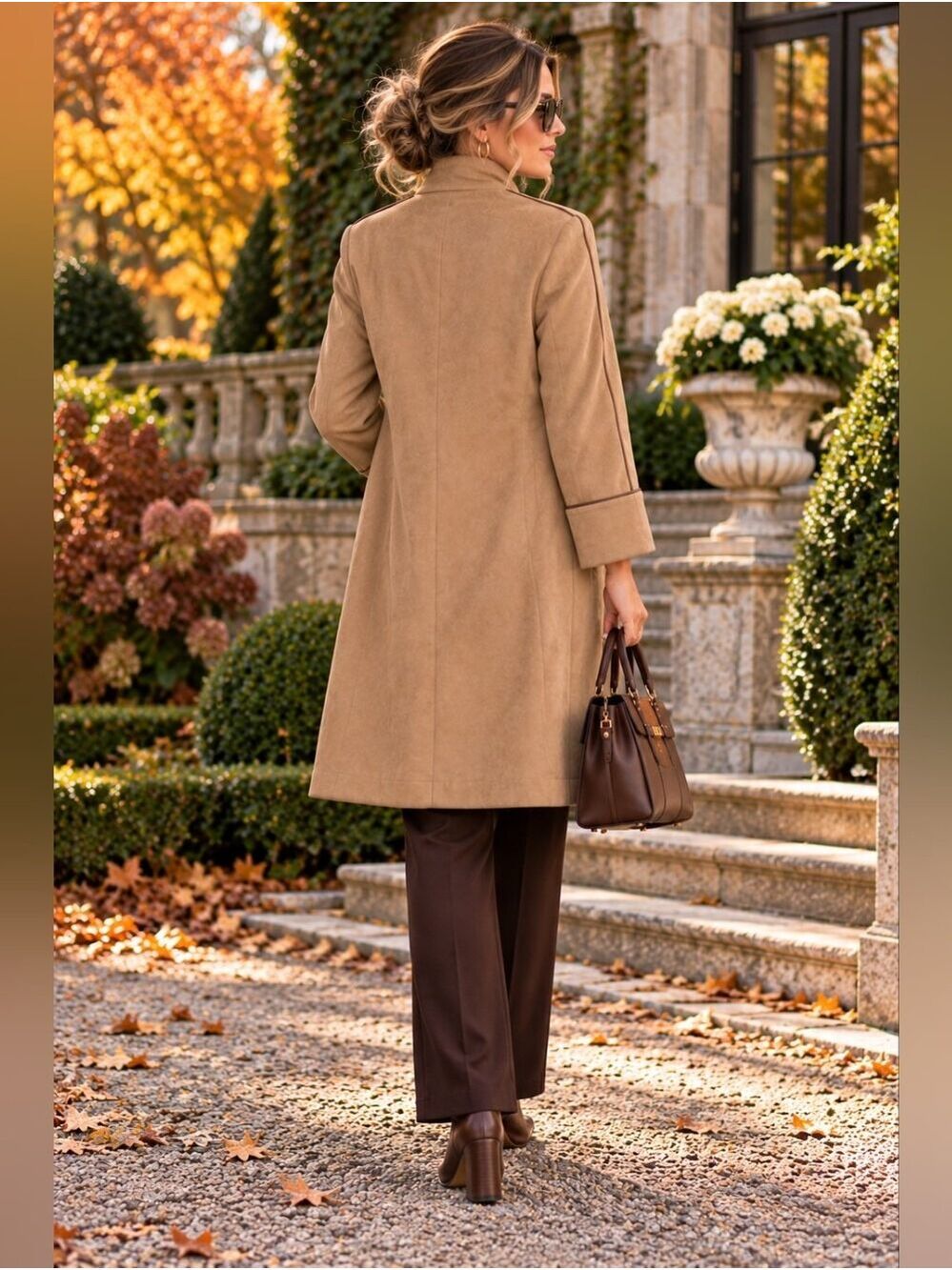 Vintage 80s Forecaster of Boston Camel Duster Coat Mandarin Collar Minimalist - Picture 6 of 11